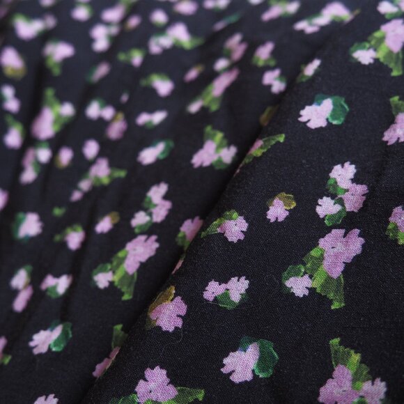 Tanya Taylor Black Floral Pansy Puff Sleeve V-Neck Ruched Flounce Silk Dress - Picture 12 of 12